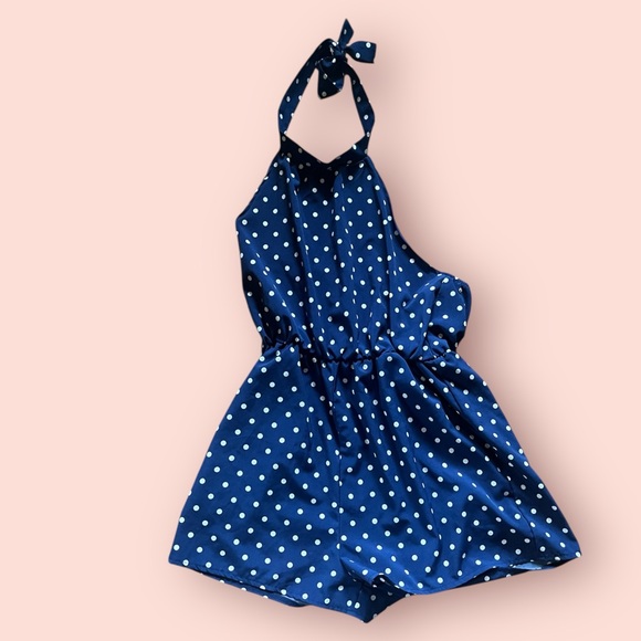 Polka Dot Halter Romper - Blue - Picture 1 of 8